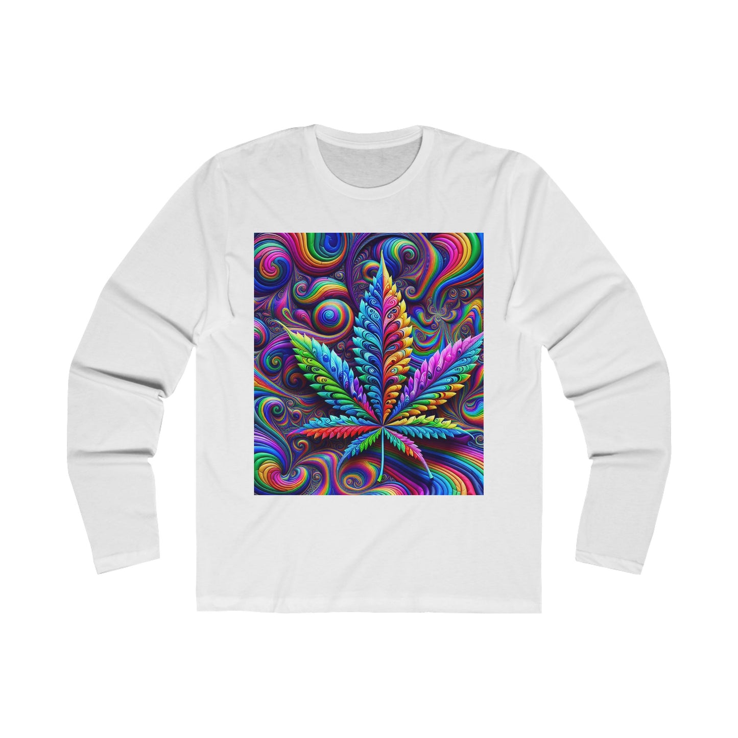Colorful Psychedelic Leaf Long Sleeve Crew Tee for Nature Lovers