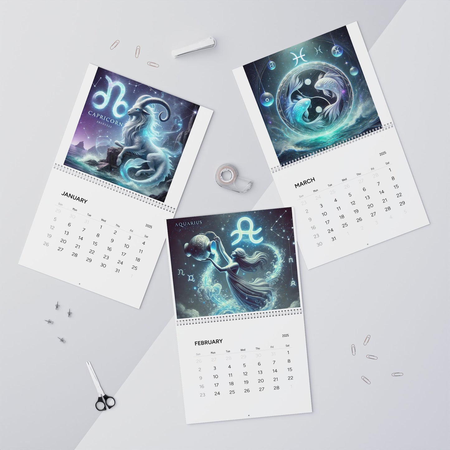 2025 Zodiac Wall Calendar - Astrology Artwork for Home Decor