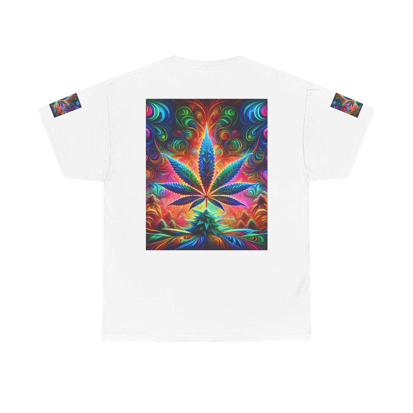 Psychedelic Cannabis Leaf Heavy Cotton Tee - Unisex Vibrant T-Shirt for 420 Celebrations