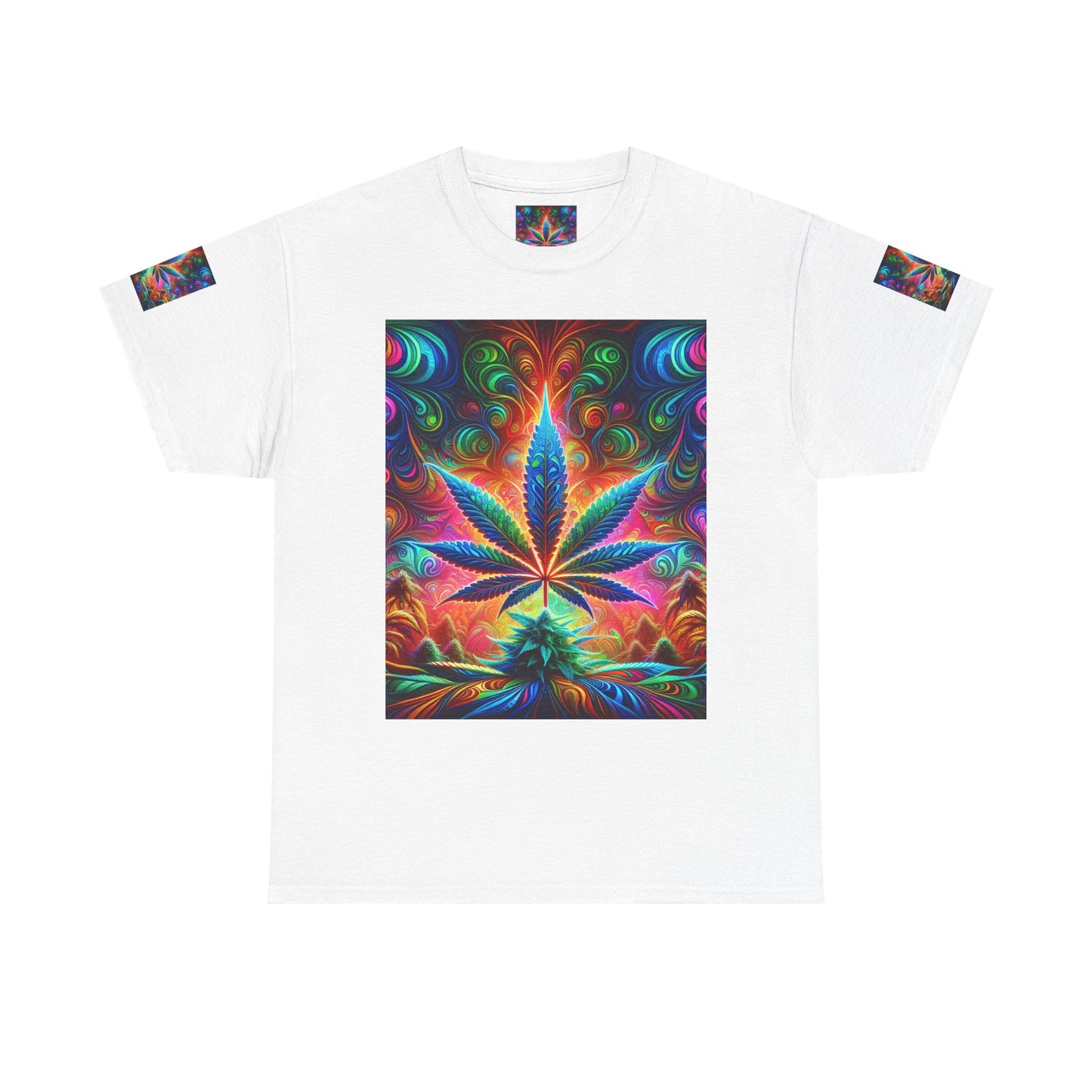 Psychedelic Cannabis Leaf Heavy Cotton Tee - Unisex Vibrant T-Shirt for 420 Celebrations