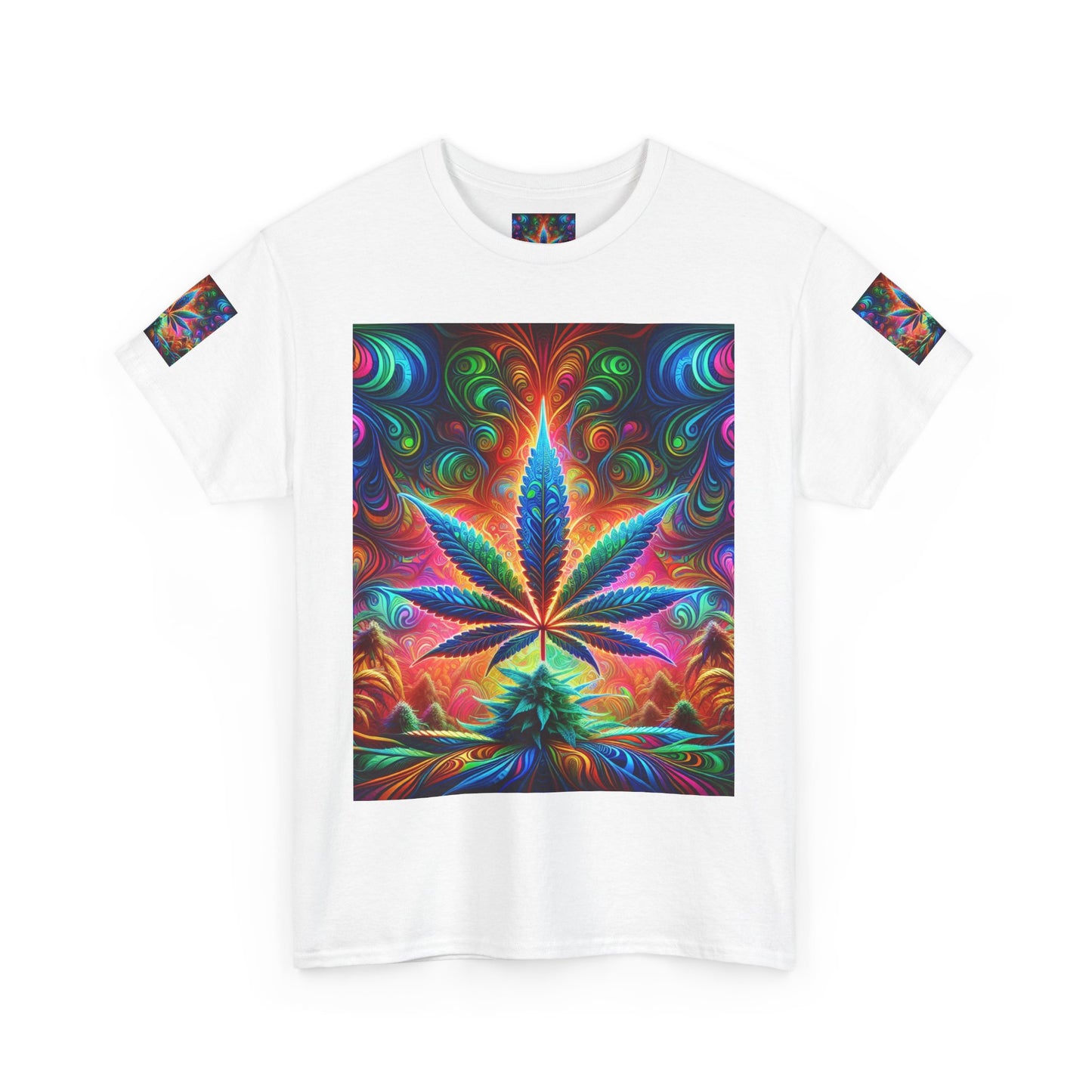 Psychedelic Cannabis Leaf Heavy Cotton Tee - Unisex Vibrant T-Shirt for 420 Celebrations