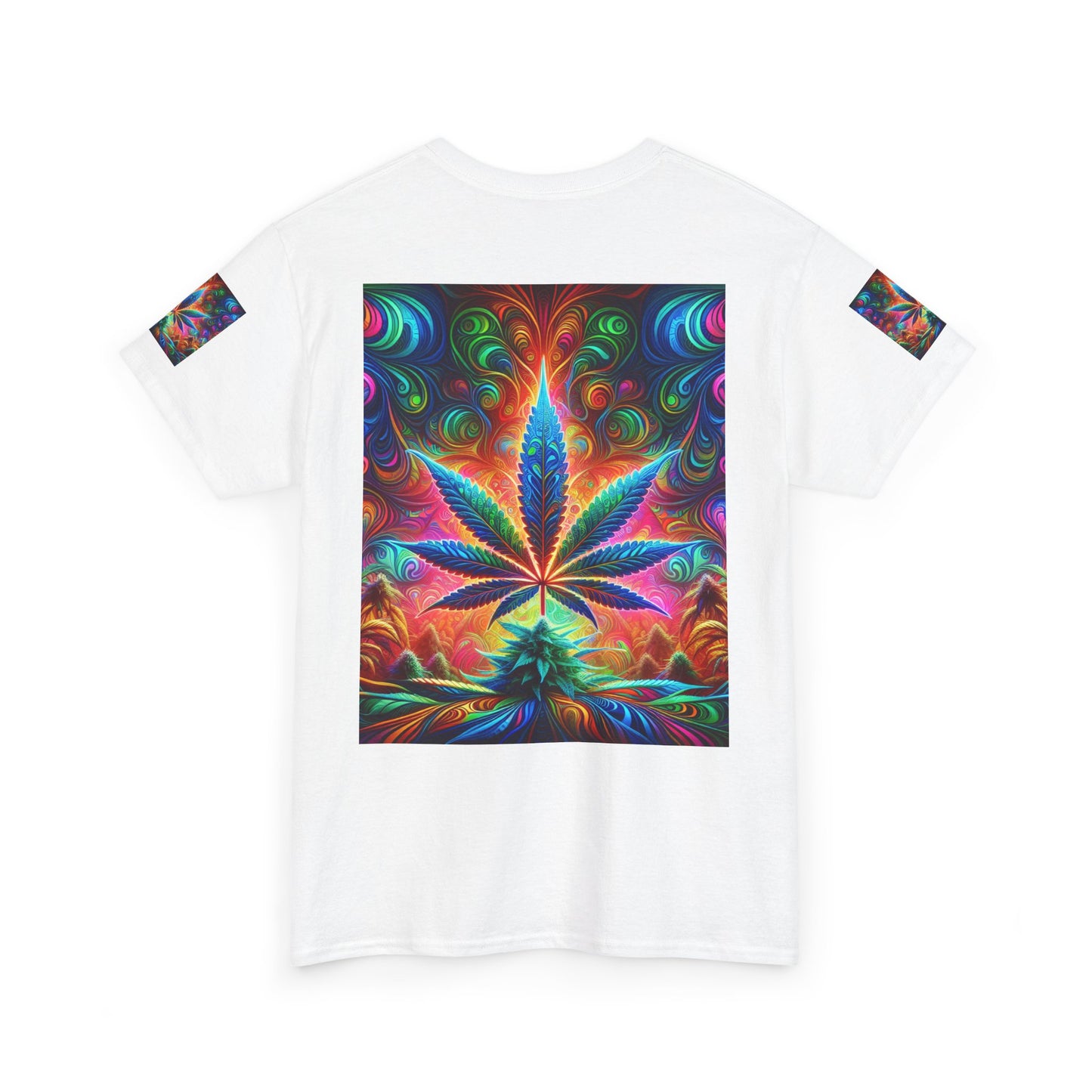 Psychedelic Cannabis Leaf Heavy Cotton Tee - Unisex Vibrant T-Shirt for 420 Celebrations