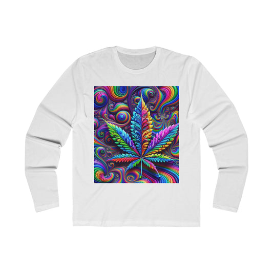 Colorful Psychedelic Leaf Long Sleeve Crew Tee for Nature Lovers