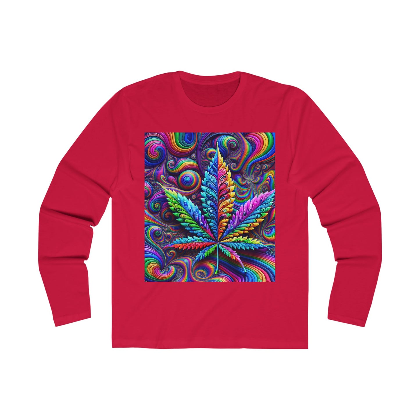 Colorful Psychedelic Leaf Long Sleeve Crew Tee for Nature Lovers