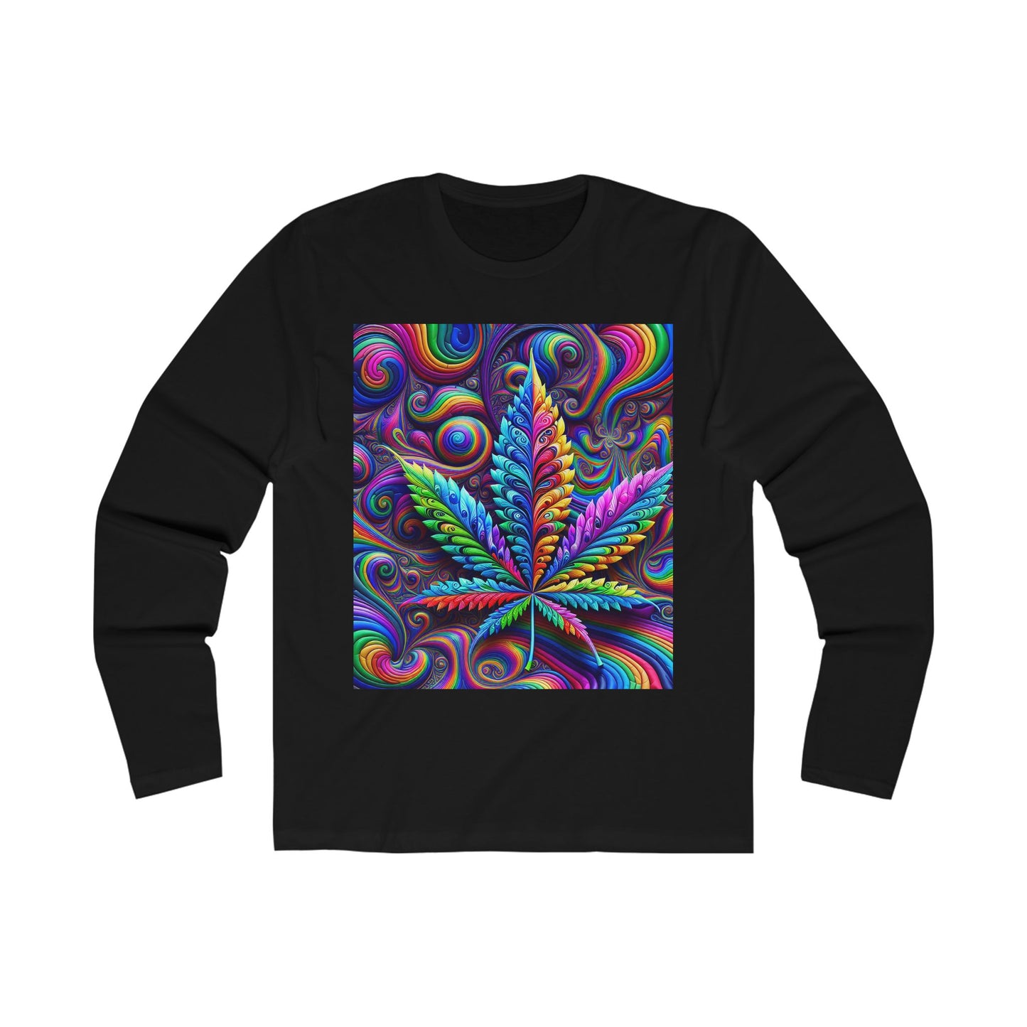 Colorful Psychedelic Leaf Long Sleeve Crew Tee for Nature Lovers