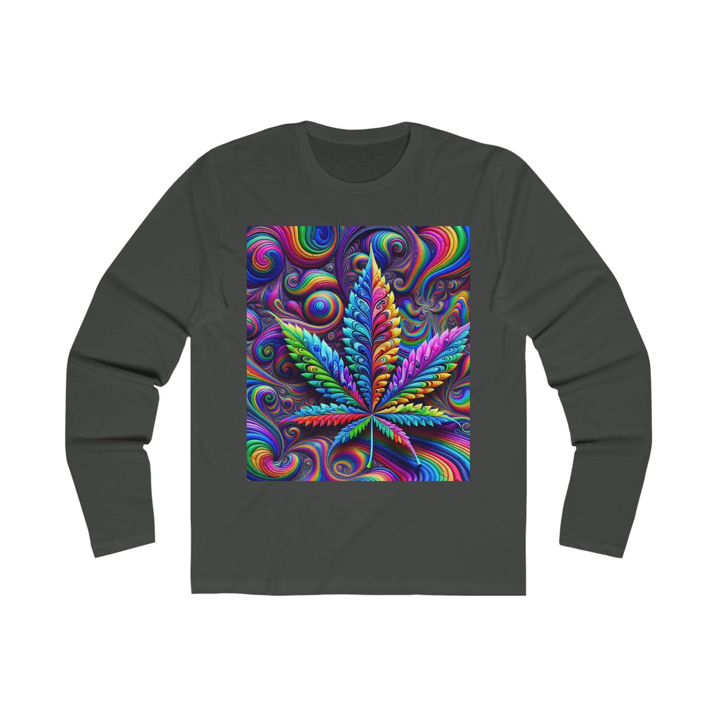 Colorful Psychedelic Leaf Long Sleeve Crew Tee for Nature Lovers