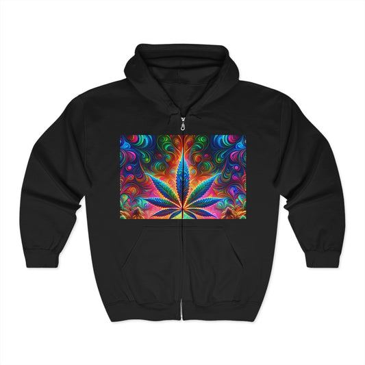 Vibrant Cannabis Art Zip-Up Hoodie for Free Spirits